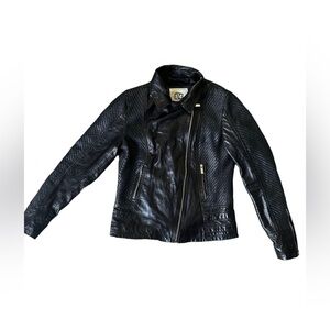 D73 Black Leather Biker Jacket Woven Leather Women’s Size M